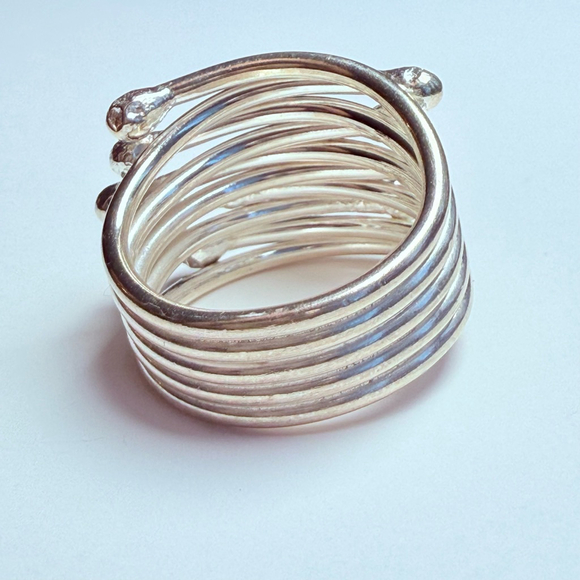 Modernist 10 Link Stack 17mm Band Sterling Silver 925 Artisan Abstract Ring - Picture 3 of 11